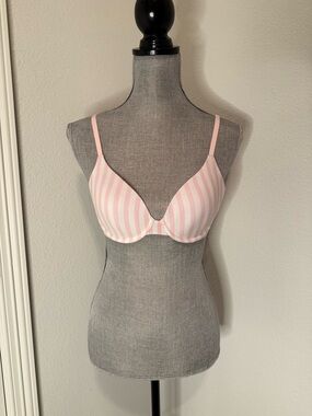 Victoria's Secret Pink and White Striped Lightly Padded T-Shirt Bra